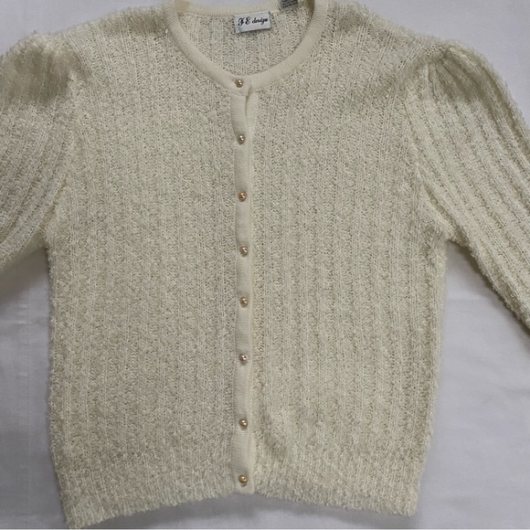 FE Design Vintage Boucle Buttoned Down Sweater Large Ivory - Picture 5 of 10